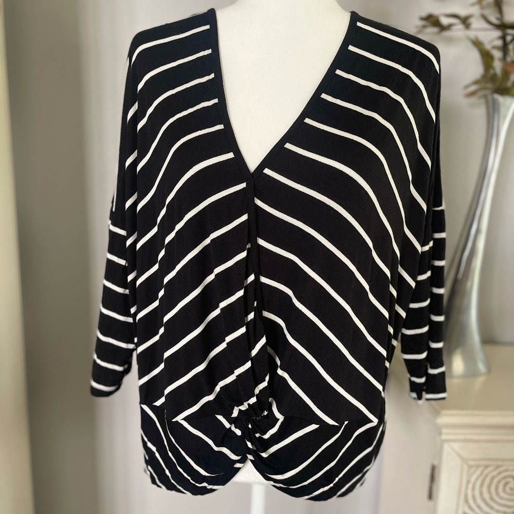 Daytrip Long sleeve V-neckline black and white blouse NWT